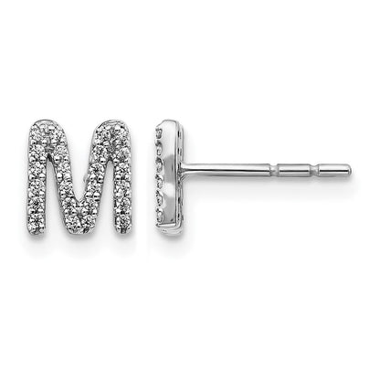 14K Weißgold Diamant-Initial-Ohrringe „M“