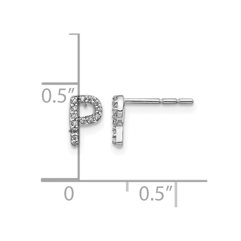 14K Weißgold Laborgezüchtete Diamant-Buchstaben-Initiale "P" Ohrstecker, VS/SI FGH
