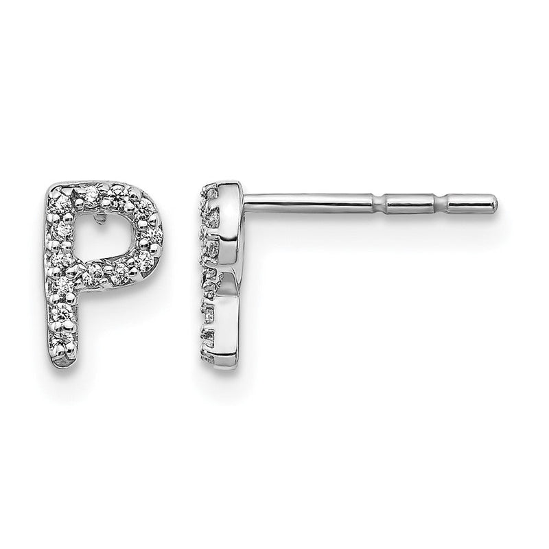 14K Weißgold Laborgezüchtete Diamant-Buchstaben-Initiale "P" Ohrstecker, VS/SI FGH