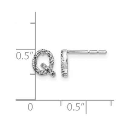 14K Weißgold Ohrringe mit echten Diamanten, Buchstabe Q