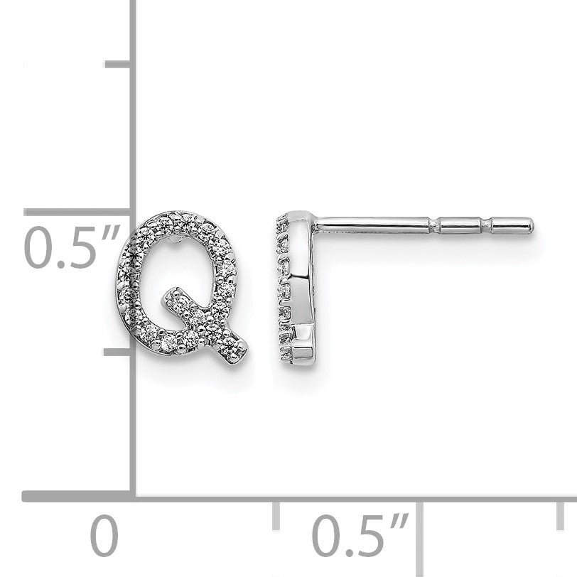 14K Weißgold Ohrringe mit echten Diamanten, Buchstabe Q