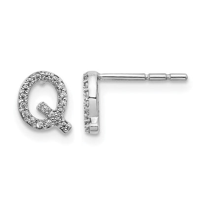 14K Weißgold Ohrringe mit echten Diamanten, Buchstabe Q
