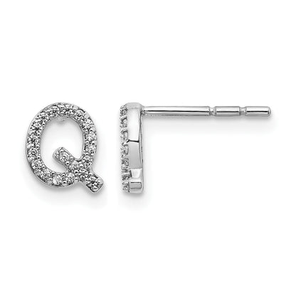 14K Weißgold Ohrringe mit echten Diamanten, Buchstabe Q