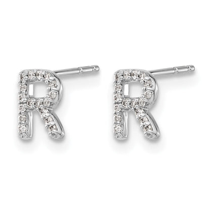 14K Weißgold Ohrstecker mit Buchstabe „R" Initial, Laborgezüchteten Diamanten VS/SI+ G+