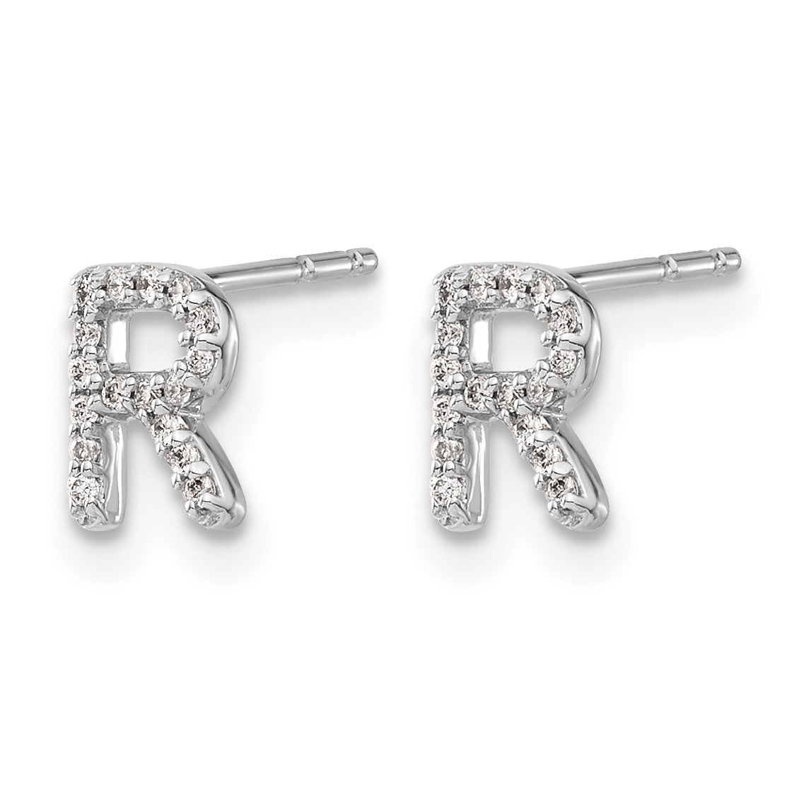 14K Weißgold Ohrringe mit echten Diamanten, Initiale „R“