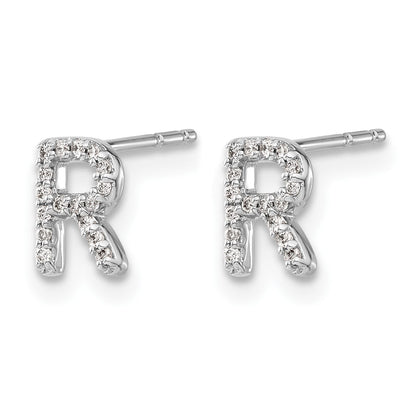 14K Weißgold Ohrringe mit echten Diamanten, Initiale „R“