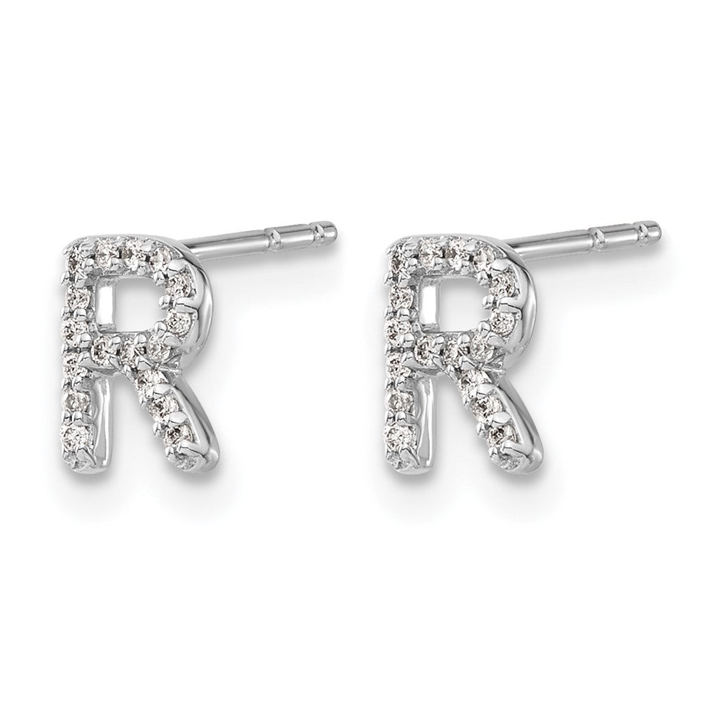 14K Weißgold Ohrringe mit echten Diamanten, Initiale „R“