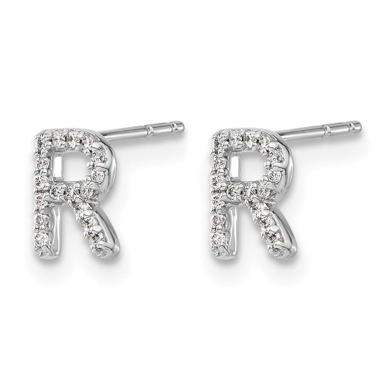 14K Weißgold Ohrringe mit echten Diamanten, Initiale „R“