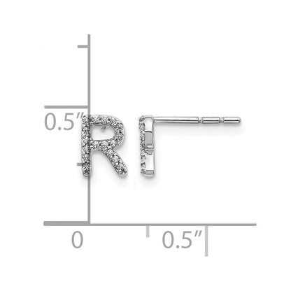 14K Weißgold Ohrstecker mit Buchstabe „R" Initial, Laborgezüchteten Diamanten VS/SI+ G+