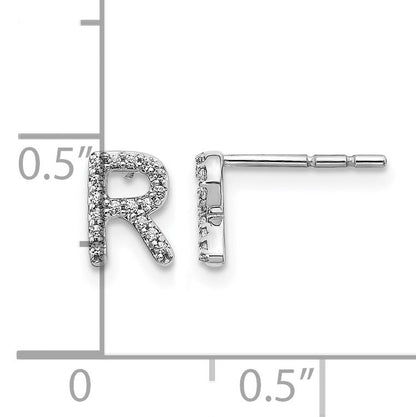 14K Weißgold Ohrringe mit echten Diamanten, Initiale „R“