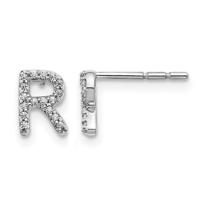 14K Weißgold Ohrringe mit echten Diamanten, Initiale „R“