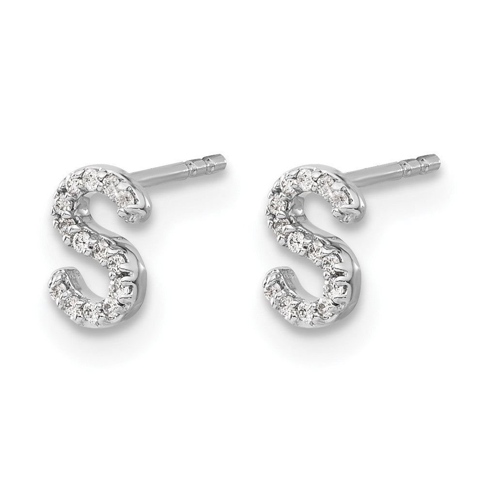Ohrringe mit echten Diamanten und Initiale „S“ aus 14K Weißgold