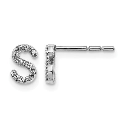 Ohrringe mit echten Diamanten und Initiale „S“ aus 14K Weißgold
