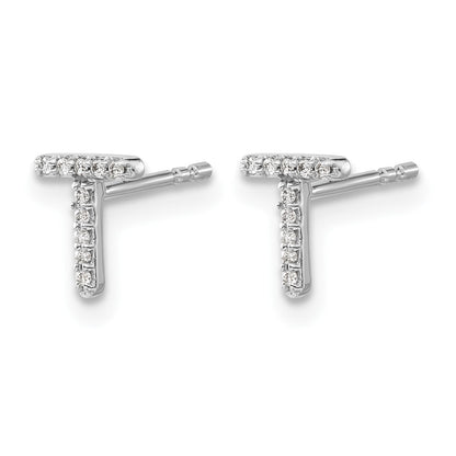14K Weißgold Ohrringe mit echten Diamanten, Initiale T