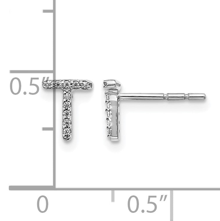 14K Weißgold Ohrringe mit echten Diamanten, Initiale T