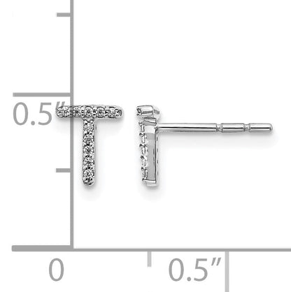 14K Weißgold Ohrringe mit echten Diamanten, Initiale T