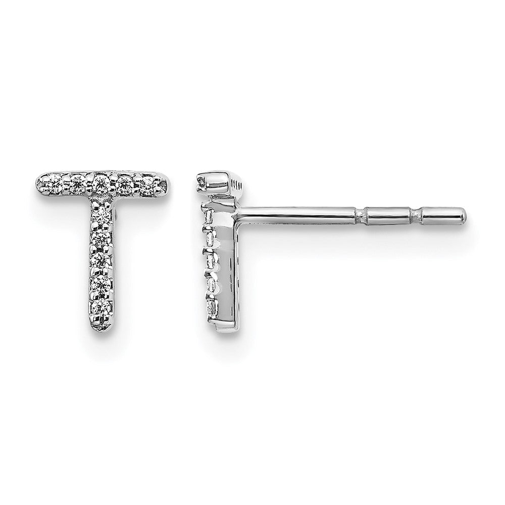 14K Weißgold Ohrstecker mit Buchstabe „T" mit im Labor gezüchteten Diamanten, VS/SI+ G+