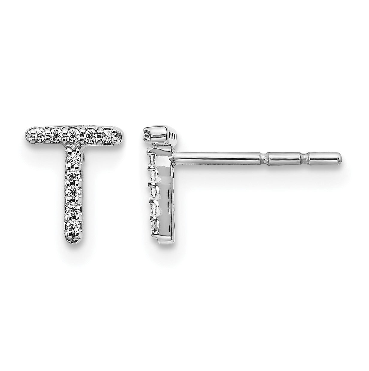 14K Weißgold Ohrringe mit echten Diamanten, Initiale T