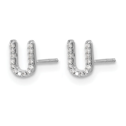 14K Weißgold Ohrringe mit echten Diamanten, Buchstabe U