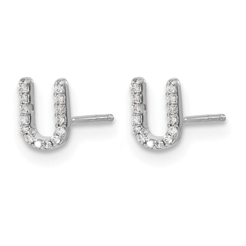 14K Weißgold Ohrringe mit echten Diamanten, Buchstabe U