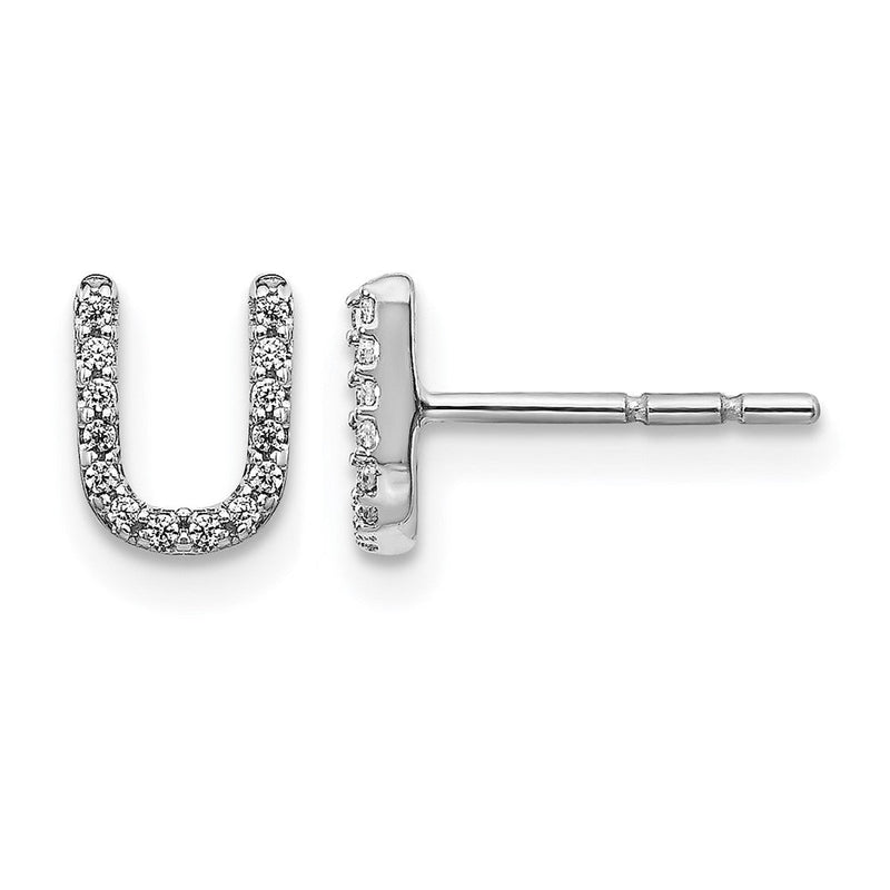 14K Weißgold Ohrstecker mit Buchstabe „U" und im Labor gezüchteten Diamanten, VS/SI+ G+