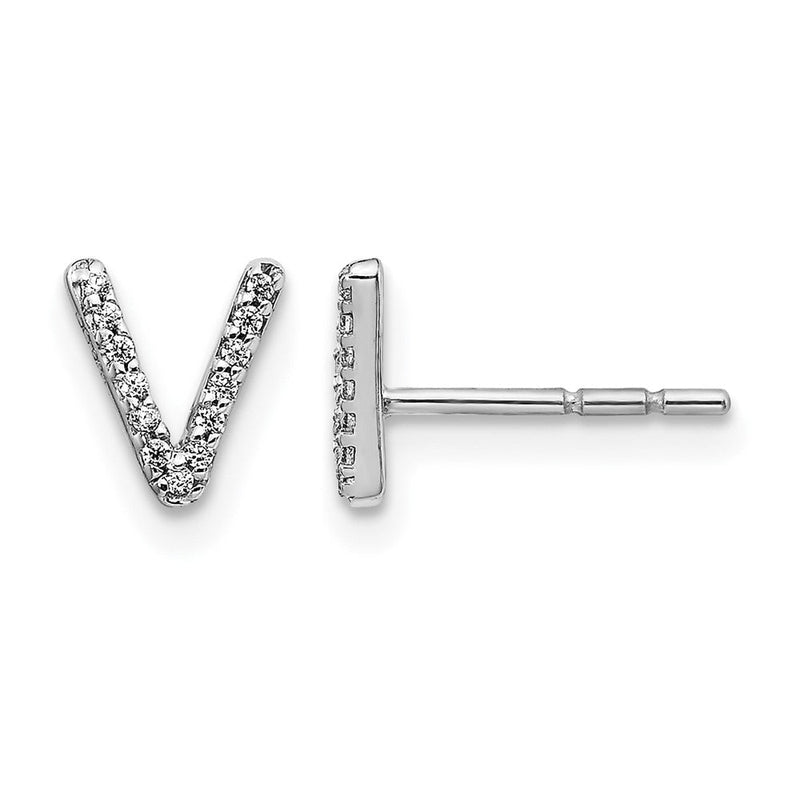 14K Weißgold Laborgezüchtete VS/SI+ G+ Diamant Buchstabe V Initial Ohrstecker