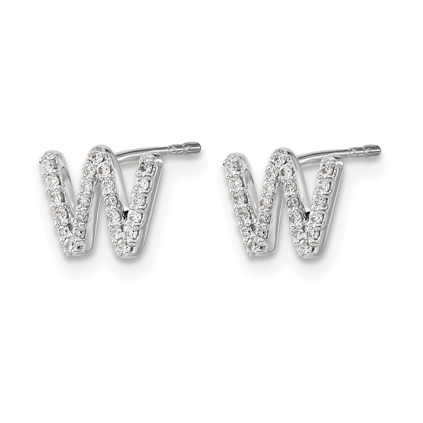 14K Weißgold Ohrringe mit echten Diamanten, Initiale „W"