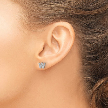 14K Weißgold Ohrringe mit echten Diamanten, Initiale „W"