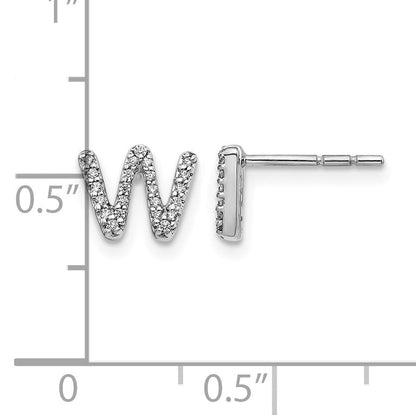 14K Weißgold Ohrringe mit echten Diamanten, Initiale „W"