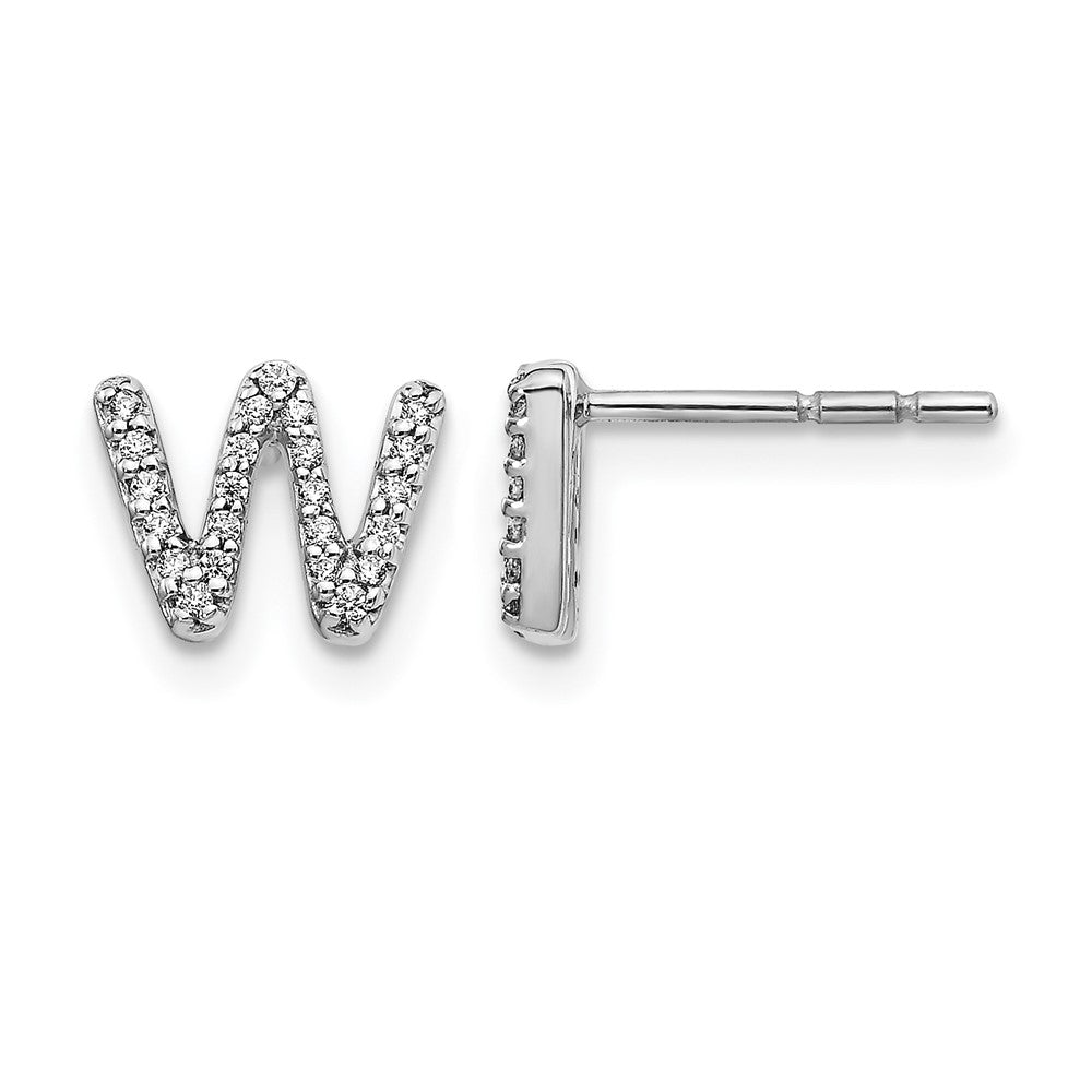 14K Weißgold Ohrringe mit echten Diamanten, Initiale „W"