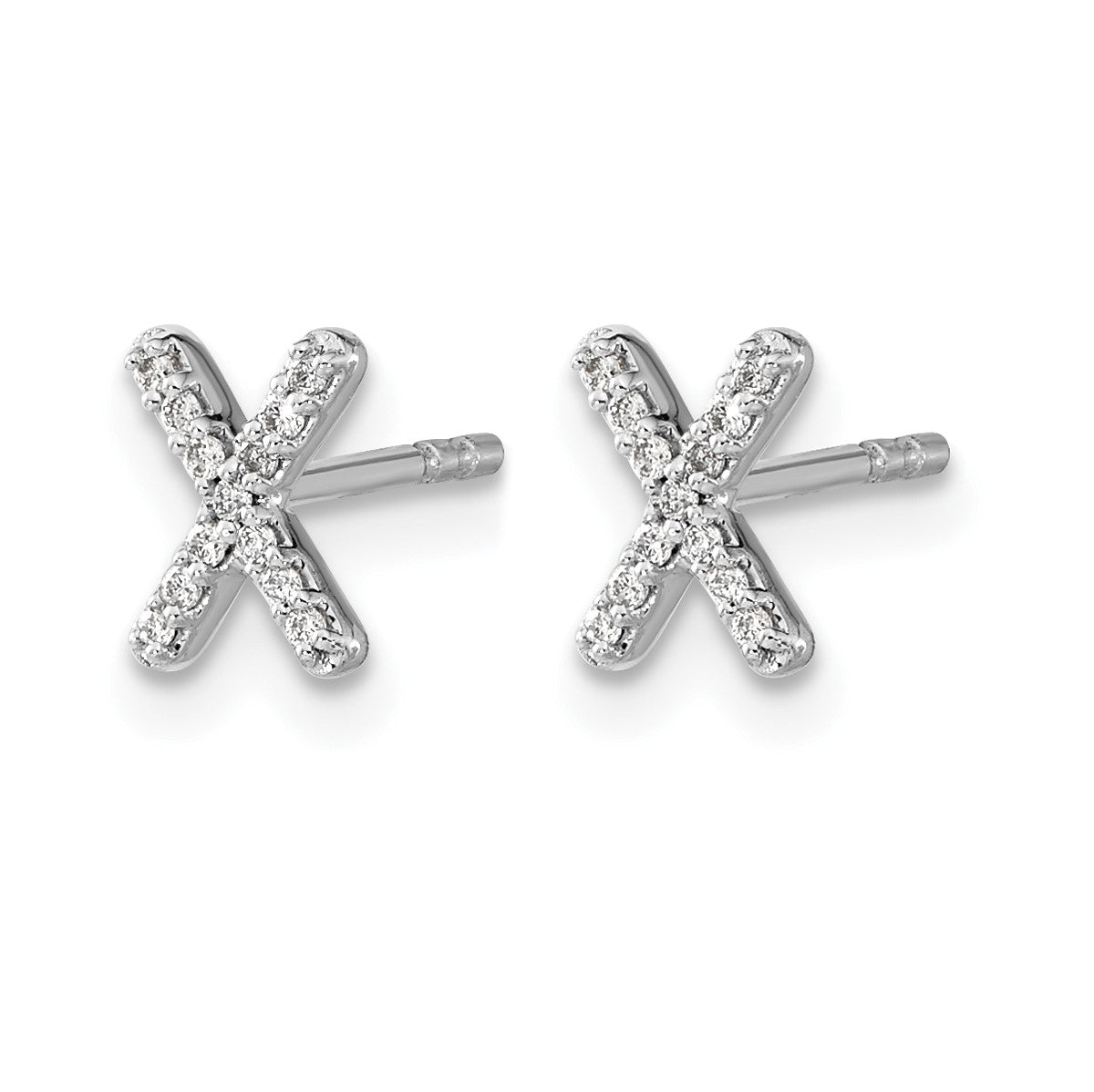 14K Weißgold Ohrringe mit echten Diamanten, Buchstabe X