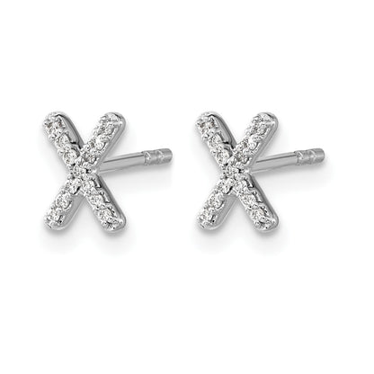 14K Weißgold Ohrringe mit echten Diamanten, Buchstabe X