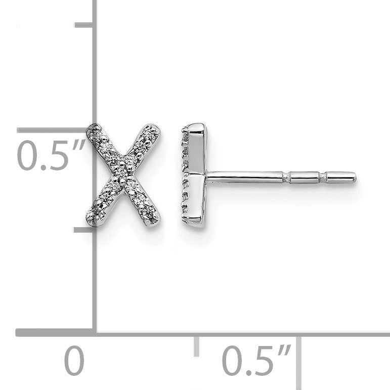 14K Weißgold Ohrringe mit echten Diamanten, Buchstabe X