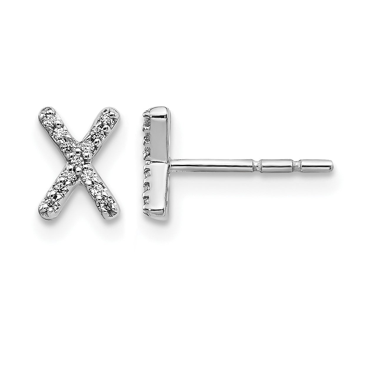 14K Weißgold Ohrringe mit echten Diamanten, Buchstabe X