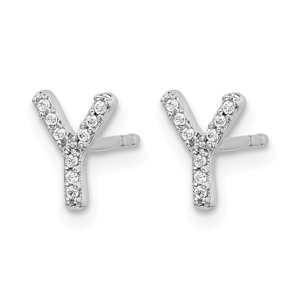 14K Weißgold Ohrringe mit echten Diamanten, Initiale Y
