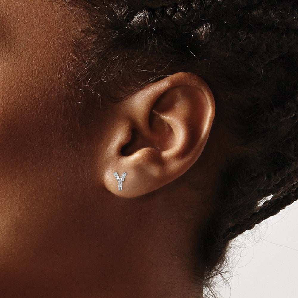 14K Weißgold Ohrringe mit echten Diamanten, Initiale Y
