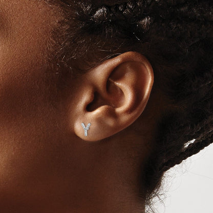 14K Weißgold Ohrringe mit echten Diamanten, Initiale Y