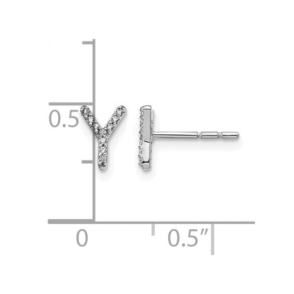 14K Weißgold Ohrringe mit echten Diamanten, Initiale Y