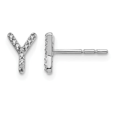 14K Weißgold Ohrringe mit echten Diamanten, Initiale Y
