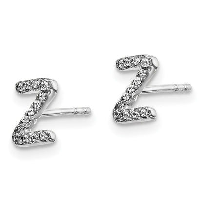 14K Weißgold Ohrringe mit echten Diamanten, Initiale Z