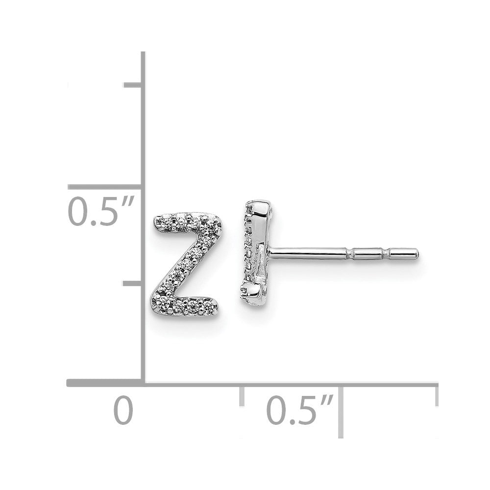 14K Weißgold Ohrringe mit echten Diamanten, Initiale Z