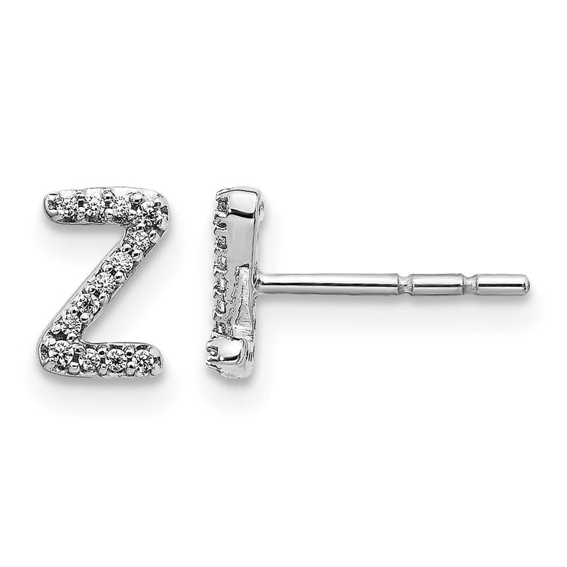 14K Weißgold Ohrstecker mit Buchstabe Z, Initiale, Labor gezüchteten Diamanten VS/SI+ G+