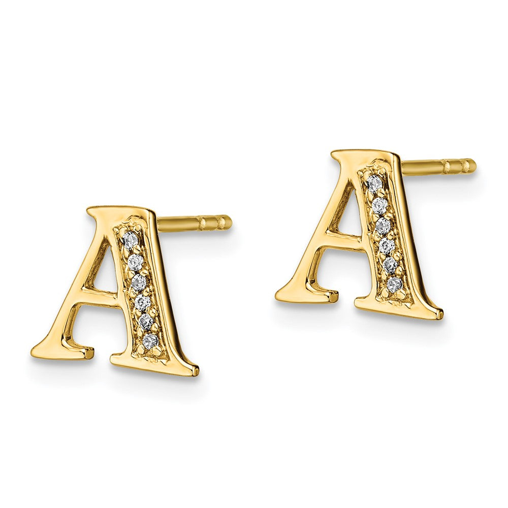 14K Gelbgold Ohrringe mit echtem Diamant-Buchstaben A