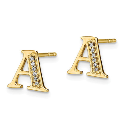 14K Gelbgold Ohrringe mit echtem Diamant-Buchstaben A