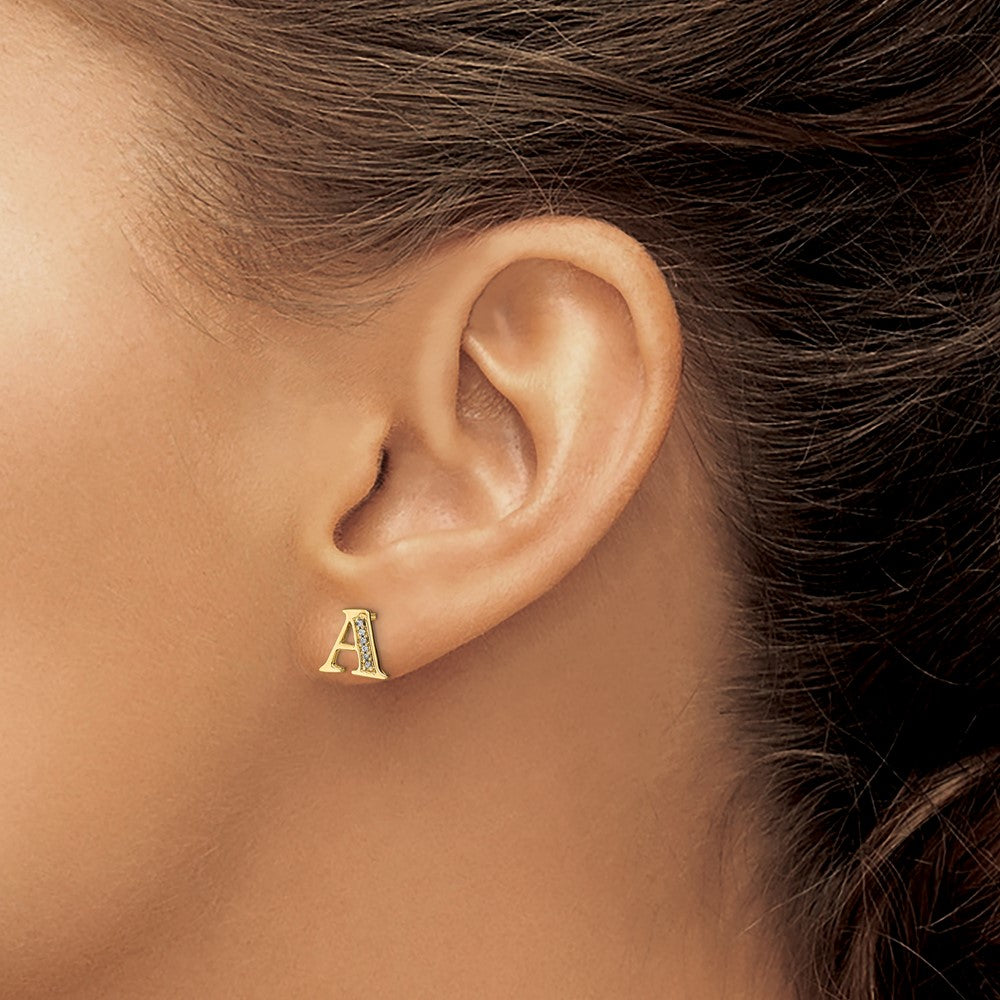 14K Gelbgold Ohrringe mit echtem Diamant-Buchstaben A