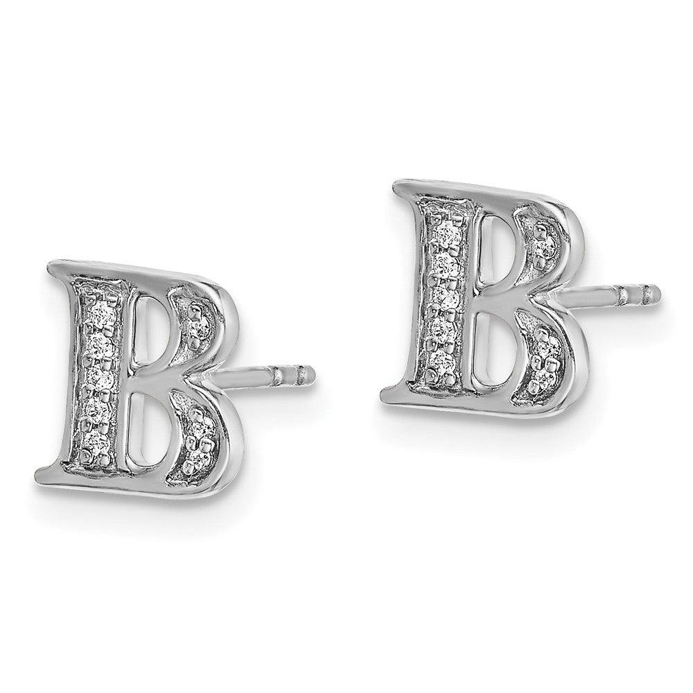 14K Weißgold Ohrringe mit echten Diamanten und Initiale B