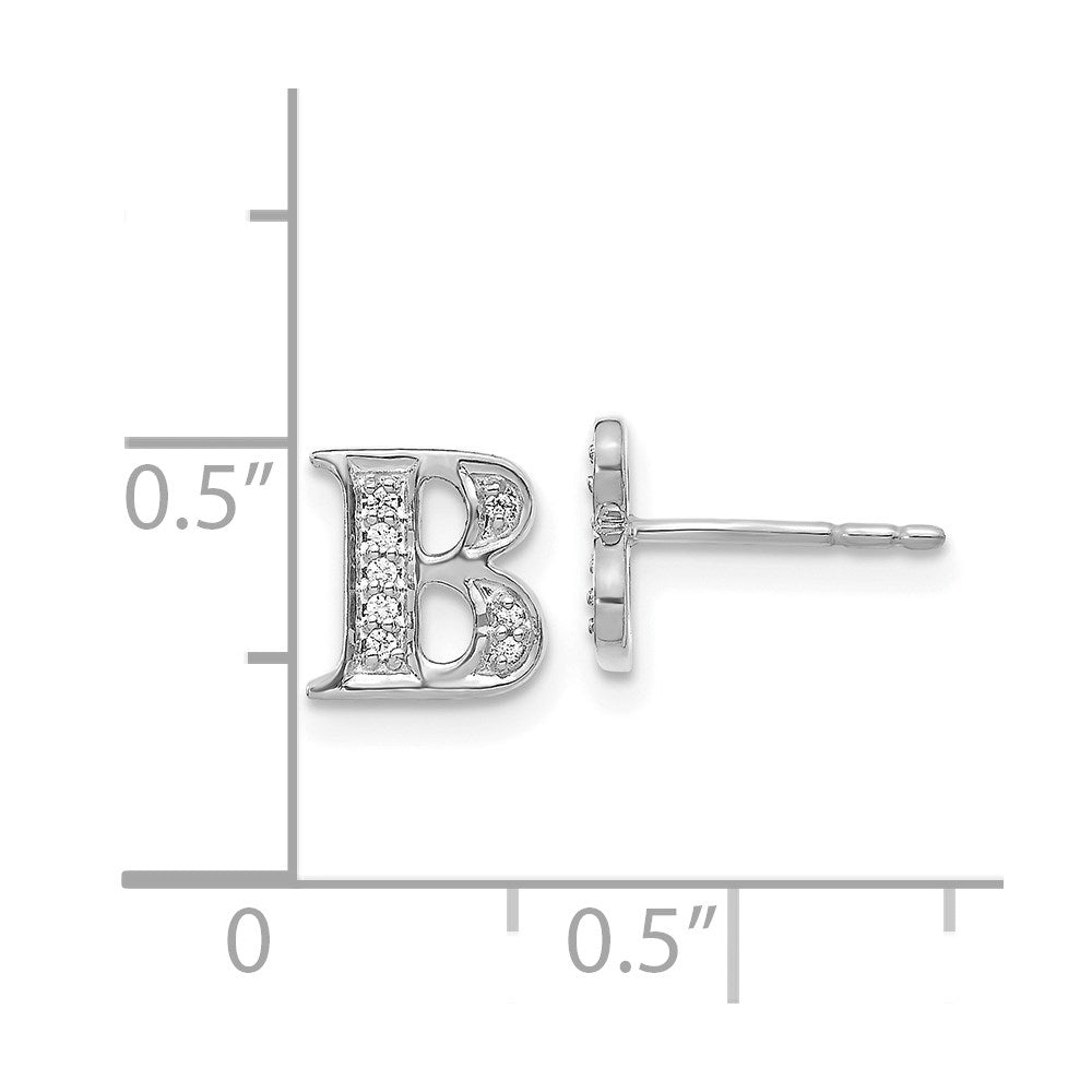 14K Weißgold Ohrringe mit echten Diamanten und Initiale B