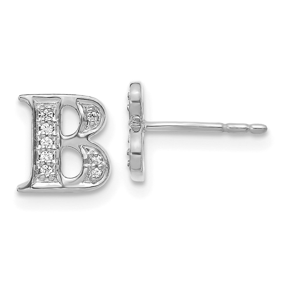 14K Weißgold Ohrringe mit echten Diamanten und Initiale B