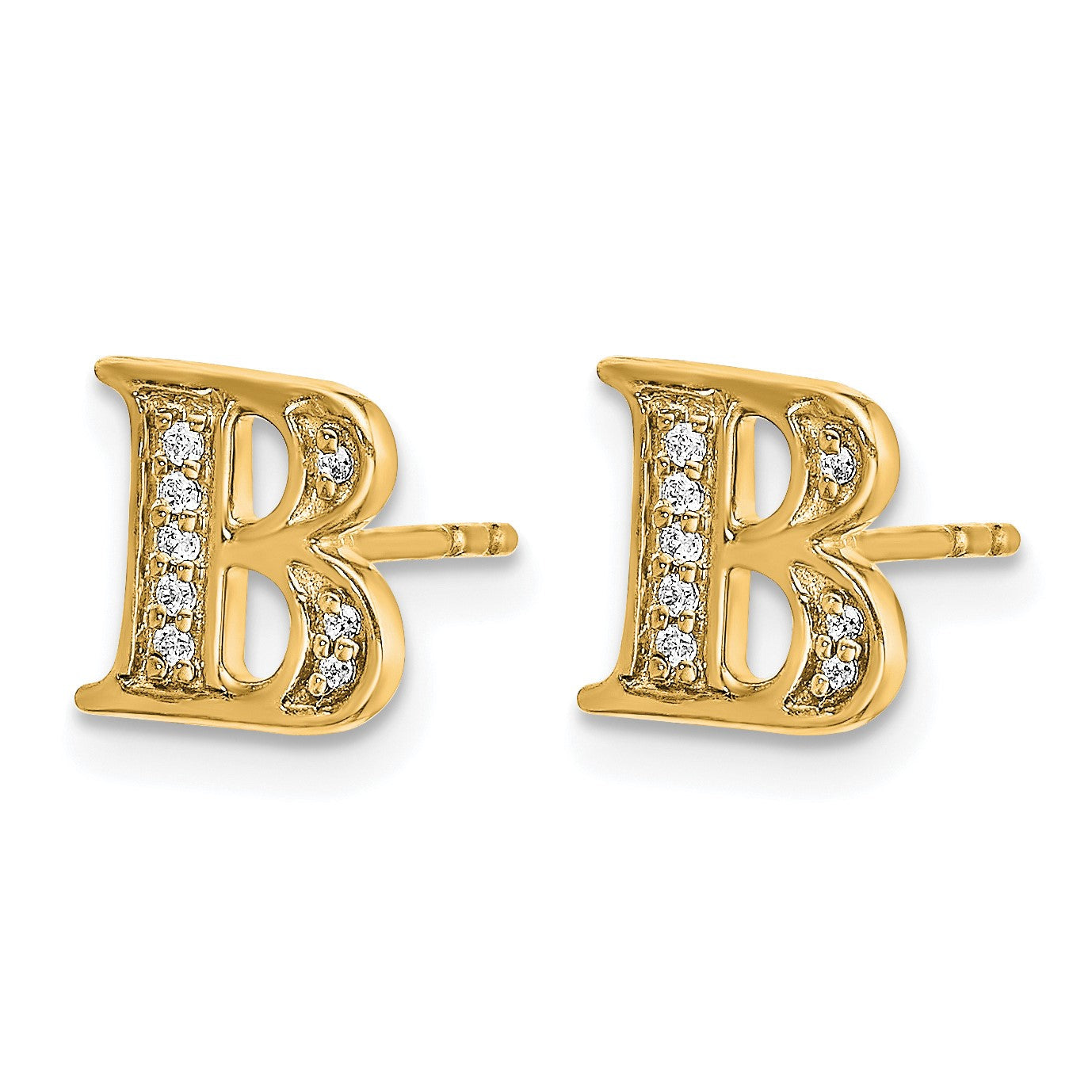 14K Gelbgold Ohrringe mit echten Diamanten, Initiale "B"