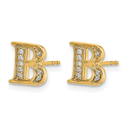 14K Gelbgold Ohrringe mit echten Diamanten, Initiale "B"